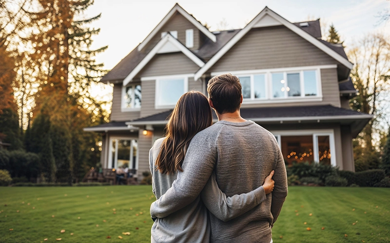 couple in front of new home
